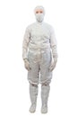 chemist in a white protective suit in full length