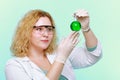 Chemist woman with chemical glassware flask Royalty Free Stock Photo