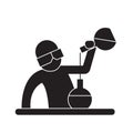 Chemist at work black vector concept icon. Chemist at work flat illustration, sign