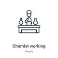 Chemist working outline vector icon. Thin line black chemist working icon, flat vector simple element illustration from editable