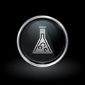 Chemistry beaker icon inside round silver and black emblem