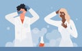 Chemistry beaker scientific experiment process, chemical reaction and scientist people Royalty Free Stock Photo
