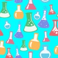 Chemistry Beakers on Cyan Background Geometrical Pattern Seamless Repeat Background