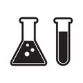 Chemistry beakers with Erlenmeyer flask and test tube holding chemicals flat icon for science apps and websites