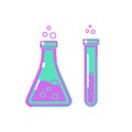 Chemistry beakers with flask and test tube holding chemicals