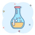 Chemistry beakers sign icon in comic style. Flask test tube vector cartoon illustration on white isolated background. Alchemy