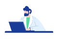 Chemistry with Bearded Man Scientist Character Sitting with Laptop at Desk Vector Illustration