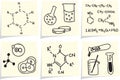 Chemistry and biology icons on yellow memo sticks