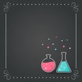 Chemistry Bottles on Chalkboard Background. School, Science, Chemistry Concept.