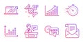 Chemistry dna, Quick tips and Sales diagram icons set. Dot plot, Timer and Exhibitors signs. Vector