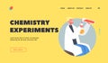 Chemistry Experiment Landing Page Template. Schoolkid with Test Tube Pour Reagent Liquid into Beaker. Child on Lesson