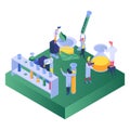 Chemistry, experimental science, men and women conduct trial experiments various substances design, cartoon vector