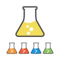 Chemistry flack icon colored set with substances. Vector illustration isolated on white. Laboratory equipment for science, medicin Royalty Free Stock Photo