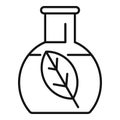 Chemistry flask experiment containing leaf for botany study