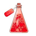 Chemistry flask with hearts and love poison valentines day icon isolated on white background. Royalty Free Stock Photo