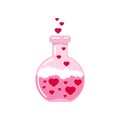 Chemistry flask with hearts and love poison valentines day icon isolated on white background. Royalty Free Stock Photo