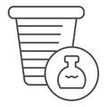 Chemistry flask thin line icon. Measuring kitchen glass cup. Plastic products design concept, outline style pictogram on