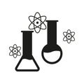 Chemistry flasks and atomic structure symbols. Science and research concept. Vector illustration. EPS 10.