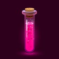 Chemistry glass tube filled with a pink liquid potion. Love potion. Royalty Free Stock Photo