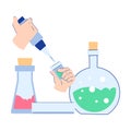 Chemistry with Hand Pouring and Mixing Substance in Glass Flask Vector Illustration