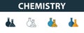 Chemistry icon set. Four elements in diferent styles from school icons collection. Creative chemistry icons filled, outline, Royalty Free Stock Photo