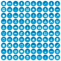 100 chemistry icons set blue Royalty Free Stock Photo