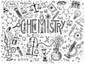 Chemistry of icons set. Chalkboard with elements, formulas, atom, test-tube and laboratory equipment. laboratory