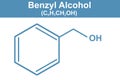 Chemistry illustration of Benzyl alcohol C6H5CH2OH in blue