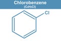 Chemistry illustration of chlorobenzene C6H5Cl in blue Royalty Free Stock Photo
