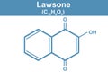 Chemistry illustration of Lawsone C10H6O3 in blue Royalty Free Stock Photo