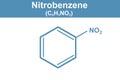 Chemistry illustration of Nitrobenzene C6H5NO2 in blue Royalty Free Stock Photo