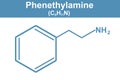 Chemistry illustration of Phenethylamine C8H11N in blue