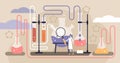 Chemistry vector illustration. Flat mini science research persons concept. Royalty Free Stock Photo