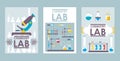Chemistry lab banners, vector illustration. Scientific brochure cover design, laboratory booklet template. Flat style