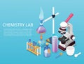 Chemistry lab experiment flat design vector illustration concept. Chemist laboratory workspace. Chemical reactions Royalty Free Stock Photo