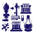 Chemistry lab icons with colorful liquids and molecular structure Royalty Free Stock Photo