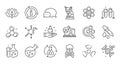 Chemistry lab line icons. Chemical formula, Microscope and Medical analysis. Linear set. Vector