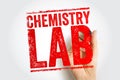 Chemistry Lab text displayed in bold stamp effect with a hand holding a marker, symbolizing science, experiments, education, Royalty Free Stock Photo