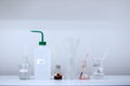 Chemistry laboratory common equipment with reagents