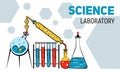 Chemistry laboratory concept banner, cartoon style Royalty Free Stock Photo