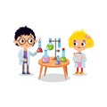 Chemistry laboratory. Little children scientists