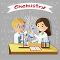 Chemistry Lesson in Elementary School Vector Flat. Royalty Free Stock Photo