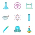 Chemistry lesson icons set, cartoon style Royalty Free Stock Photo
