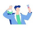 Chemistry with Man Scientist Character with Glass Flask Vector Illustration