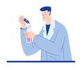 Chemistry with Man Scientist Character with Glass Tube Vector Illustration