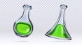 Chemistry measuring glass flasks with green liquid Royalty Free Stock Photo