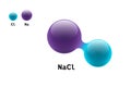 Chemistry model salt molecule diatomic sodium chlorine NaCl scientific element formula. Integrated particles inorganic