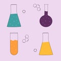 Chemistry. Multicolored chemical flasks. Flat vector illustration Royalty Free Stock Photo