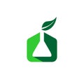 Chemistry organic with chemical and leaf symbol logo icon.