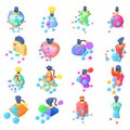 Chemistry of perfume icons set, isometric style